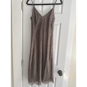 Gold Hawk NWT Taupe Stained Glass Print Silk Slip Dress Lace Hem Size Small